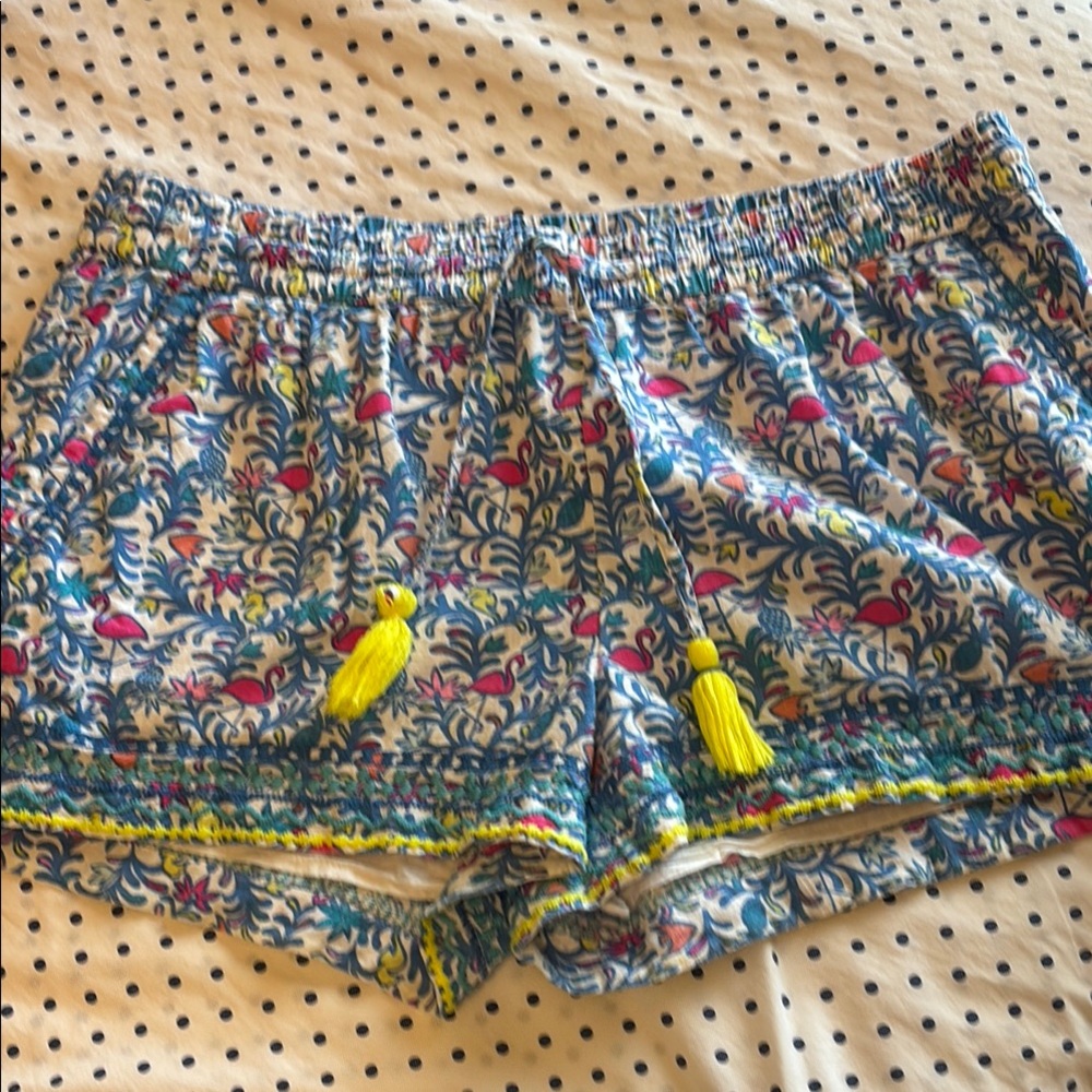 Blue and Pink Athletic Shorts with Elastic Waistband and Drawstring